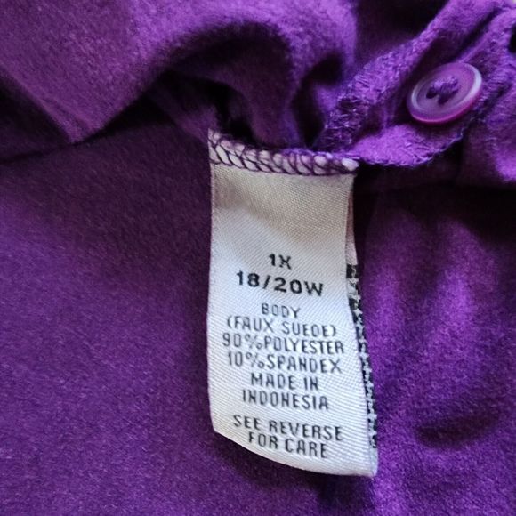 Catherines Faux Suede Top Womens 1X Purple Microfiber Roll Tab Long Sleeve - Picture 12 of 13